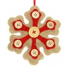 Χριστουγεννιάτικη Κρεμαστή Υφασμάτινη Χιονονιφάδα, Καφέ με Κόκκινο Σχοινάκι (12cm)